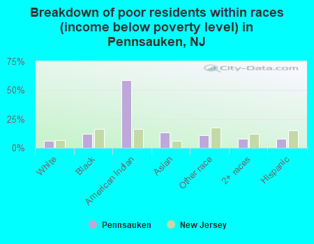 Breakdown of poor residents within races (income below poverty level) in Pennsauken, NJ