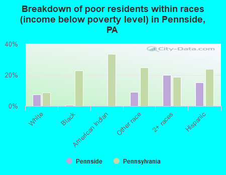 Breakdown of poor residents within races (income below poverty level) in Pennside, PA