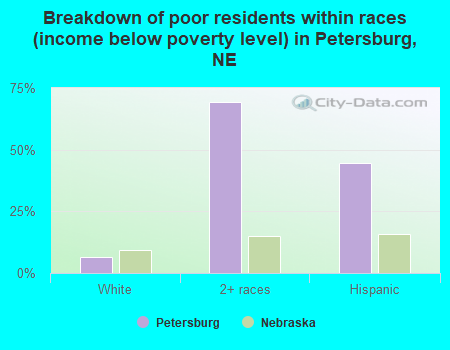 Breakdown of poor residents within races (income below poverty level) in Petersburg, NE