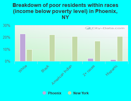 Breakdown of poor residents within races (income below poverty level) in Phoenix, NY