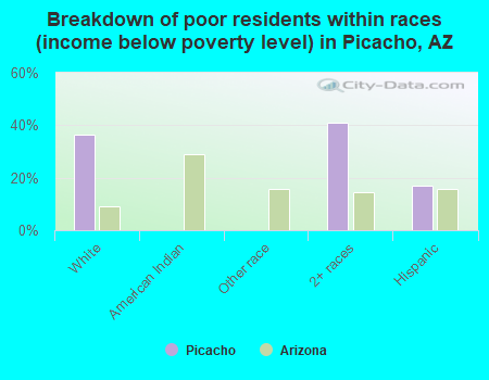 Breakdown of poor residents within races (income below poverty level) in Picacho, AZ