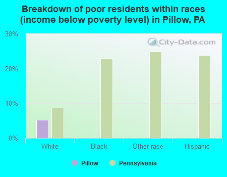 Breakdown of poor residents within races (income below poverty level) in Pillow, PA