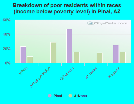 Breakdown of poor residents within races (income below poverty level) in Pinal, AZ