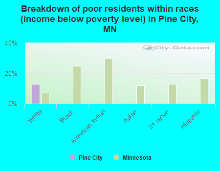 Breakdown of poor residents within races (income below poverty level) in Pine City, MN
