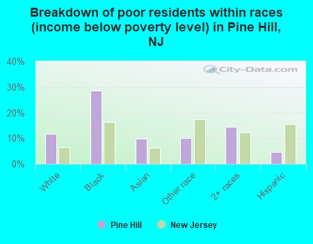 Breakdown of poor residents within races (income below poverty level) in Pine Hill, NJ