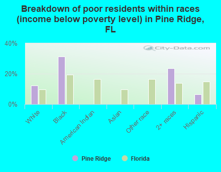 Breakdown of poor residents within races (income below poverty level) in Pine Ridge, FL