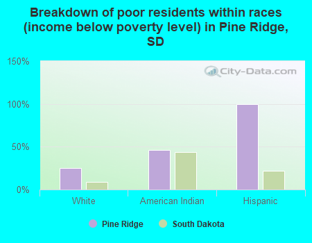 Breakdown of poor residents within races (income below poverty level) in Pine Ridge, SD