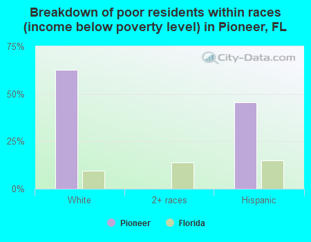 Breakdown of poor residents within races (income below poverty level) in Pioneer, FL