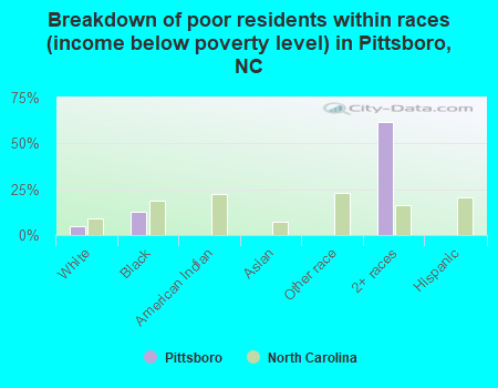 Breakdown of poor residents within races (income below poverty level) in Pittsboro, NC