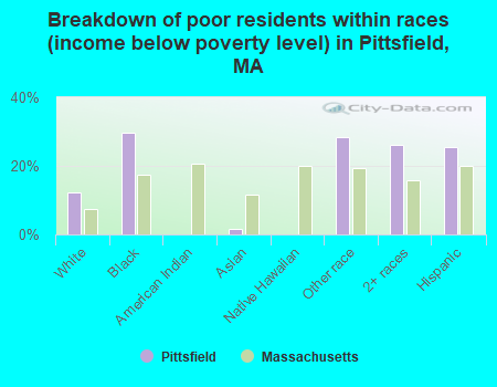 Breakdown of poor residents within races (income below poverty level) in Pittsfield, MA