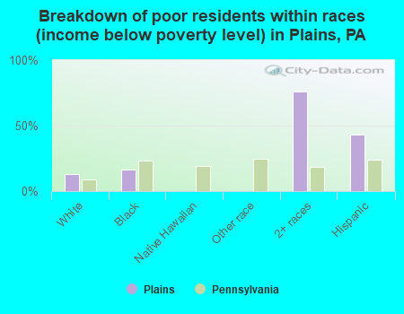 Breakdown of poor residents within races (income below poverty level) in Plains, PA