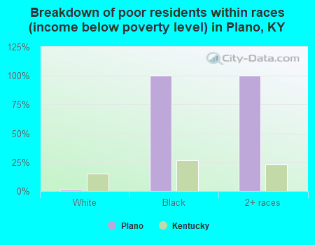 Breakdown of poor residents within races (income below poverty level) in Plano, KY
