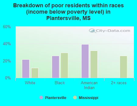 Breakdown of poor residents within races (income below poverty level) in Plantersville, MS