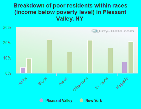 Breakdown of poor residents within races (income below poverty level) in Pleasant Valley, NY