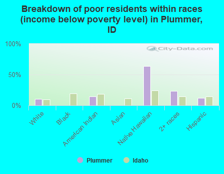 Breakdown of poor residents within races (income below poverty level) in Plummer, ID