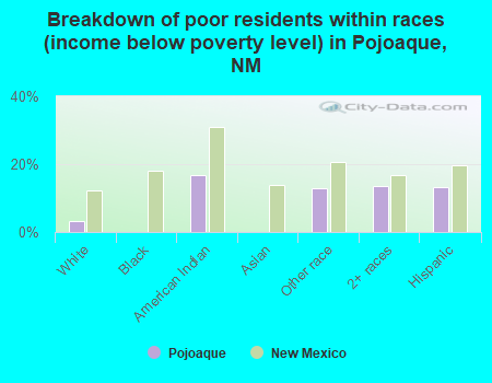 Breakdown of poor residents within races (income below poverty level) in Pojoaque, NM