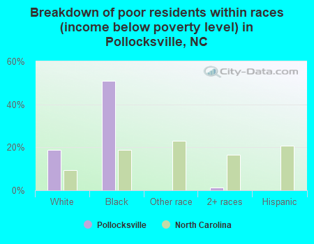 Breakdown of poor residents within races (income below poverty level) in Pollocksville, NC