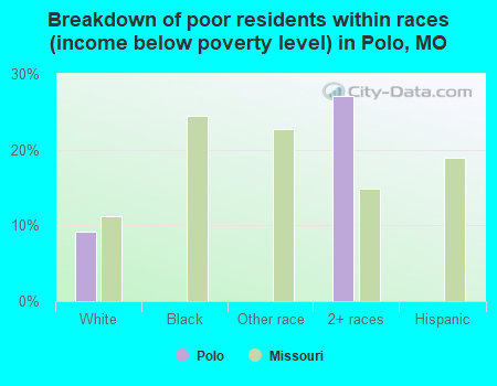 Breakdown of poor residents within races (income below poverty level) in Polo, MO