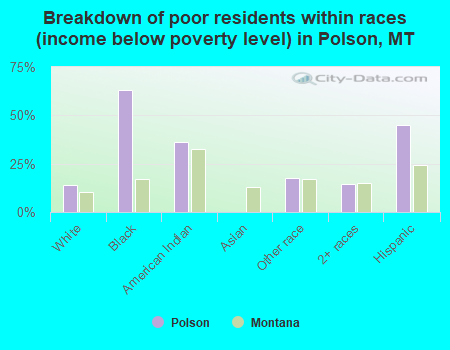 Breakdown of poor residents within races (income below poverty level) in Polson, MT