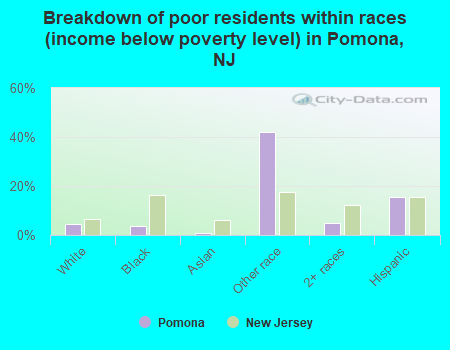 Breakdown of poor residents within races (income below poverty level) in Pomona, NJ