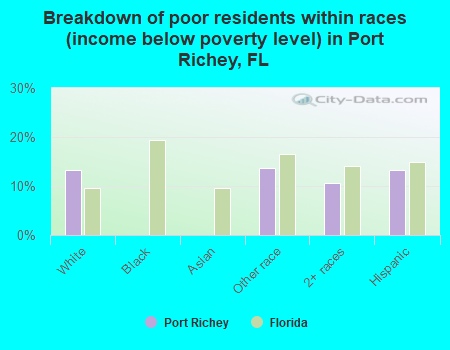 Breakdown of poor residents within races (income below poverty level) in Port Richey, FL