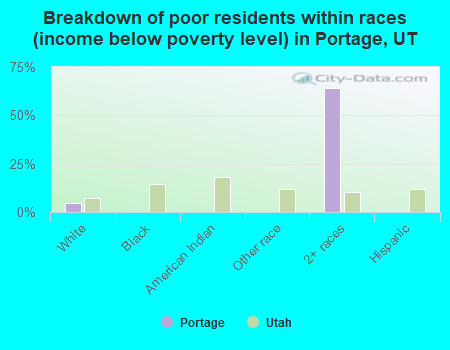 Breakdown of poor residents within races (income below poverty level) in Portage, UT