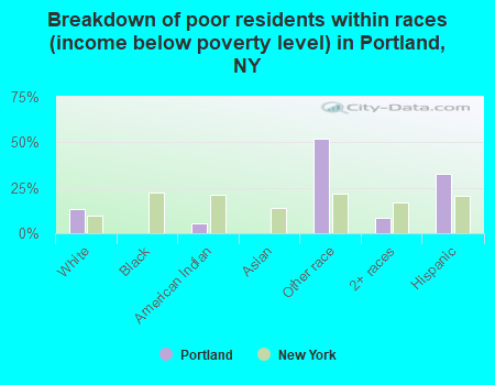 Breakdown of poor residents within races (income below poverty level) in Portland, NY