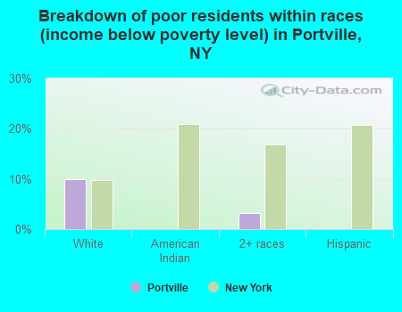 Breakdown of poor residents within races (income below poverty level) in Portville, NY