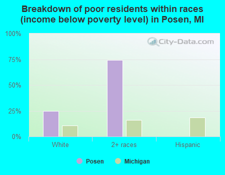 Breakdown of poor residents within races (income below poverty level) in Posen, MI
