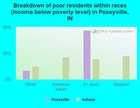Breakdown of poor residents within races (income below poverty level) in Poseyville, IN