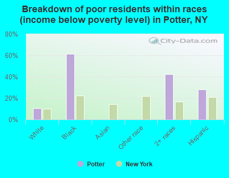 Breakdown of poor residents within races (income below poverty level) in Potter, NY