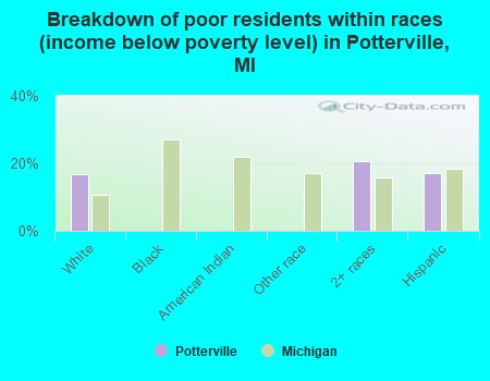 Breakdown of poor residents within races (income below poverty level) in Potterville, MI