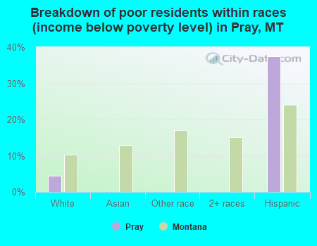 Breakdown of poor residents within races (income below poverty level) in Pray, MT
