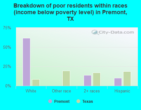 Breakdown of poor residents within races (income below poverty level) in Premont, TX