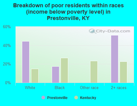Breakdown of poor residents within races (income below poverty level) in Prestonville, KY