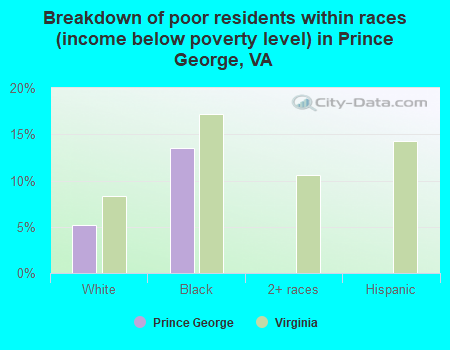 Breakdown of poor residents within races (income below poverty level) in Prince George, VA