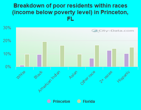 Breakdown of poor residents within races (income below poverty level) in Princeton, FL