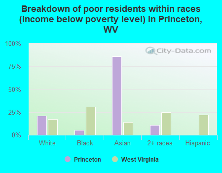 Breakdown of poor residents within races (income below poverty level) in Princeton, WV