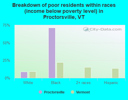 Breakdown of poor residents within races (income below poverty level) in Proctorsville, VT