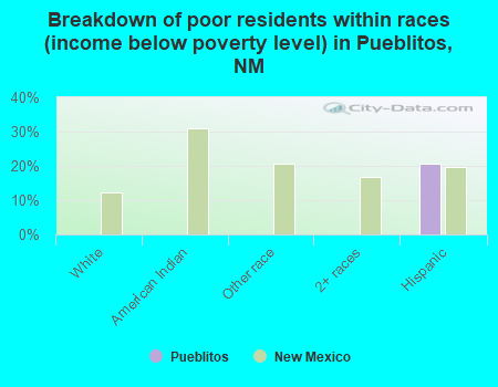 Breakdown of poor residents within races (income below poverty level) in Pueblitos, NM