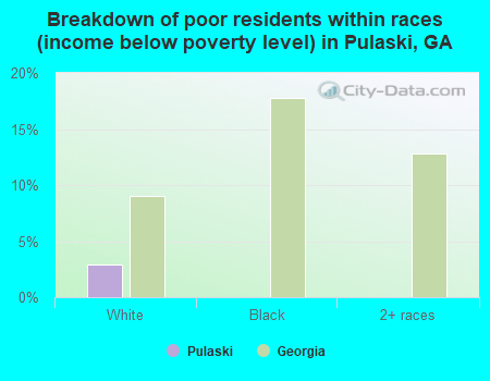Breakdown of poor residents within races (income below poverty level) in Pulaski, GA
