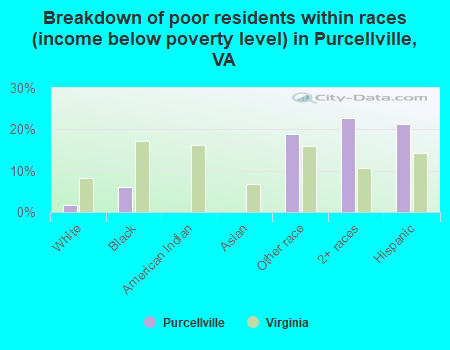 Breakdown of poor residents within races (income below poverty level) in Purcellville, VA