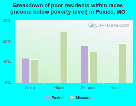 Breakdown of poor residents within races (income below poverty level) in Puxico, MO