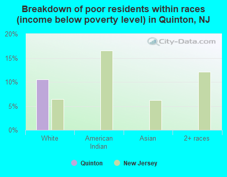 Breakdown of poor residents within races (income below poverty level) in Quinton, NJ