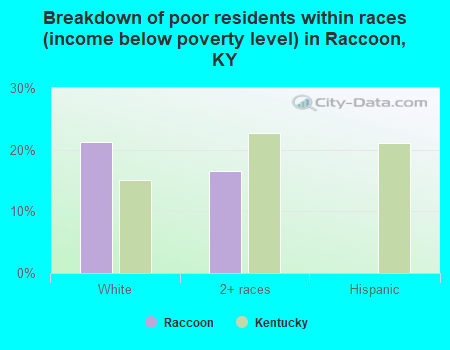 Breakdown of poor residents within races (income below poverty level) in Raccoon, KY