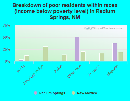 Breakdown of poor residents within races (income below poverty level) in Radium Springs, NM