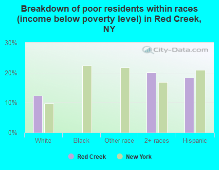 Breakdown of poor residents within races (income below poverty level) in Red Creek, NY