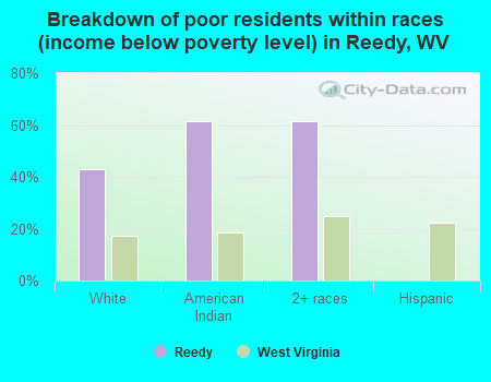 Breakdown of poor residents within races (income below poverty level) in Reedy, WV