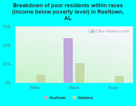 Breakdown of poor residents within races (income below poverty level) in Reeltown, AL
