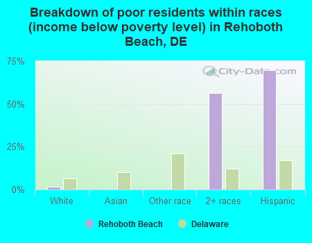 Breakdown of poor residents within races (income below poverty level) in Rehoboth Beach, DE